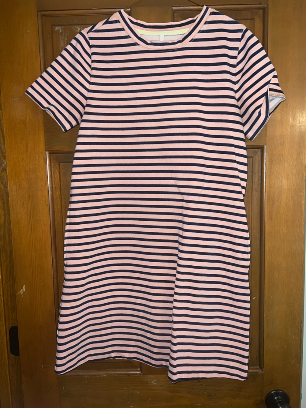 Lou & Grey, Striped Pink and Navy Short Sleeve T-Shirt Dress, size small
